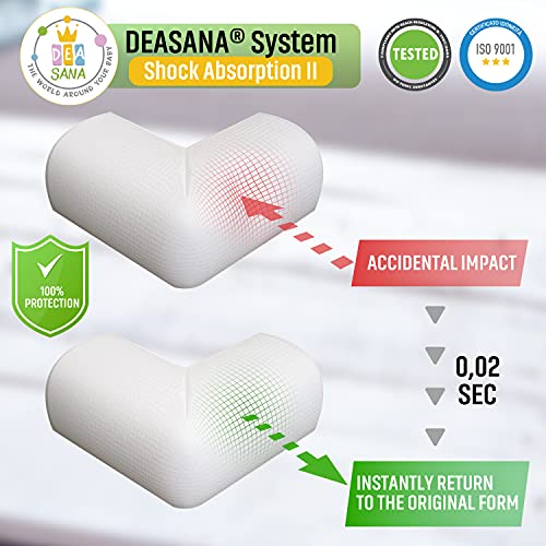 DEASANA® 20 Protectores de Esquinas para Bebés - Extra Grandes para Protección Total a Prueba de Niños - Protector con Biadhesivo 3M Preinstalado - Producto Certificado - Blanco Marfil, Negro y Marrón