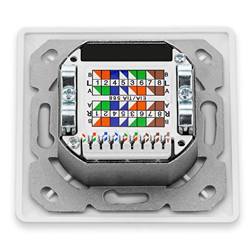 deleyCON 5x CAT 6a Universal Socket de Red - 1x Puerto RJ45 - Blindado - Superficie o Rasante - 10 Gigabit Ethernet Red - EIA/TIA 568A&B - Blanco