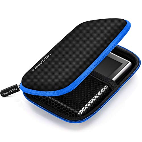 deleyCON Navi Case Funda para Dispositivos de Navegación de hasta 4,3" & 5" Pulgadas (14,6x9,3x3,4cm) - Sólida - Dos Compartimentos Interiores - Azul