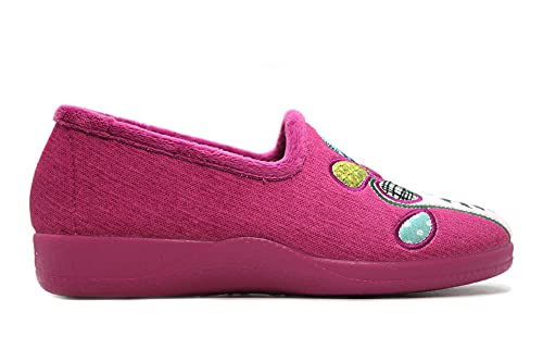 DeValverde - 1130 Berengena - Zapatilla de IR por casa con cuña, Chinela Cubierta, Pantufla Cerrada, Dibujo Flor, para: Mujer Color: BERENGENA Talla:37