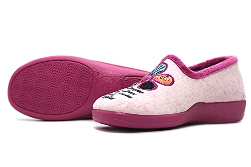 DeValverde - 1130 Berengena - Zapatilla de IR por casa con cuña, Chinela Cubierta, Pantufla Cerrada, Dibujo Flor, para: Mujer Color: BERENGENA Talla:37