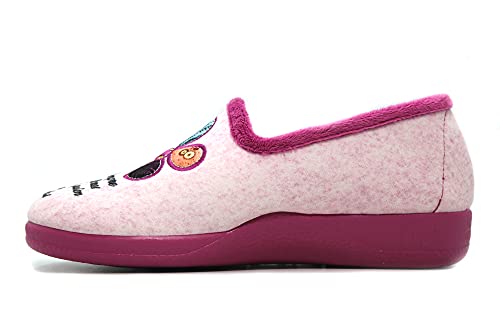 DeValverde - 1130 Berengena - Zapatilla de IR por casa con cuña, Chinela Cubierta, Pantufla Cerrada, Dibujo Flor, para: Mujer Color: BERENGENA Talla:37