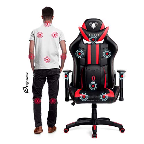 Diablo X-Ray Gaming Silla de Oficina Silla Gamer Apoyabrazos 4D Diseño Ergonomico HQ Cuero Sintético Perforación Función de Inclinación Soporta Hasta 150 kg negro-rojo Normal (L)