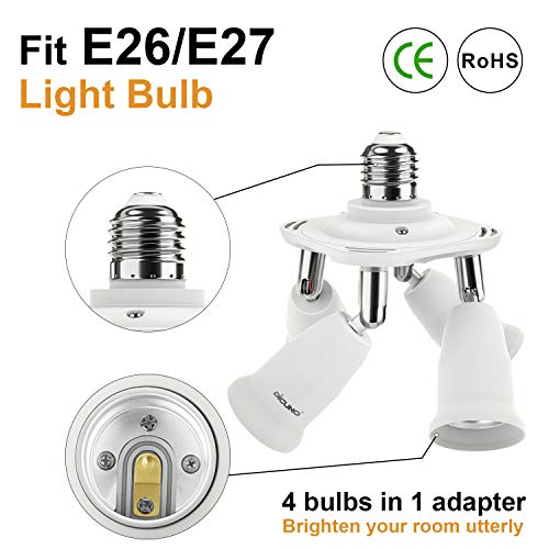 DiCUNO 4 en 1 E27 Adaptador de enchufe, E27 Bombillas LED portalámparas, Normal convertir encufe del lámpara de araña con 360 Grados de flexión ajustable en 180 Grado