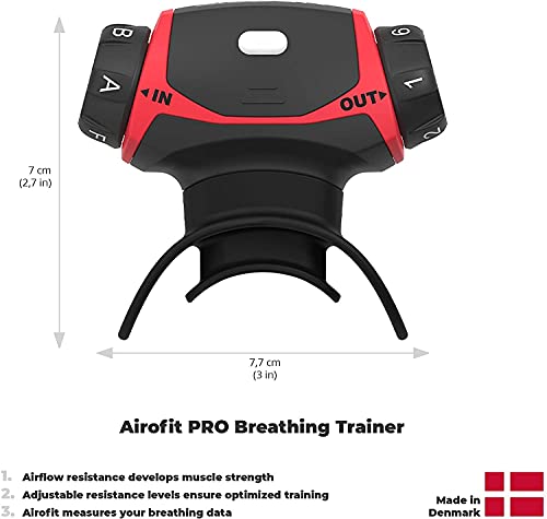 Dispositivo de ejercicio respiratorio Airofit Pro + aplicación de entrenador de respiración virtual Entrenador muscular para mejorar la capacidad pulmonar el rendimiento físico y el bienestar general