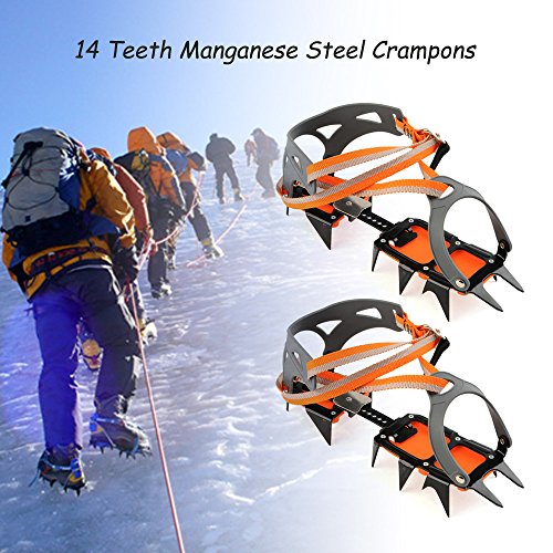 Docooler 14 Puntos Pinzas Dentadas Crampones Escalada en Hielo de Acero al Manganeso Crampón Dispositivo de Tracción (Naranja)