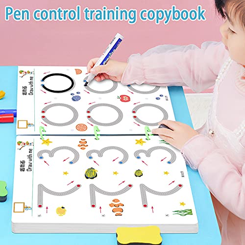 Dreafly Cuaderno de Trabajo de trazado mágico Cuaderno de caligrafía Reutilizable Actividades de Aprendizaje para niños pequeños Colorear para niños Líneas y Formas Control de lápiz Actividades de a