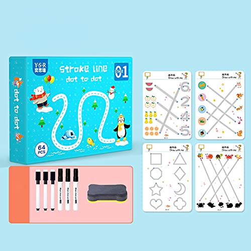 Dreafly Cuaderno de Trabajo de trazado mágico Cuaderno de caligrafía Reutilizable Actividades de Aprendizaje para niños pequeños Colorear para niños Líneas y Formas Control de lápiz Actividades de a