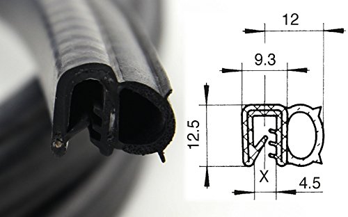 DS7 – Perfil de cantos de PVC con junta lateral – dichtsc hlauch de caucho EPDM – Rango de sujeción 1,5 – 3,5 mm, Negro