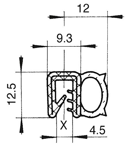 DS7 – Perfil de cantos de PVC con junta lateral – dichtsc hlauch de caucho EPDM – Rango de sujeción 1,5 – 3,5 mm, Negro