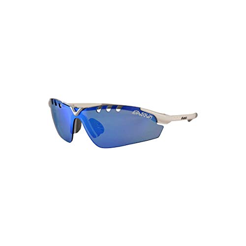 EASSUN Gafas de Running X-Light Sport, Solares Cat 2 o 3, Ultraligeras - Blanco, Azul Espejo, Cat 2