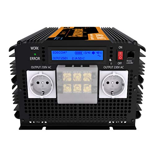 EDECOA inversor 12v 230v onda pura 3500w pantalla LCD inversor onda pura transformador con mando a distancia