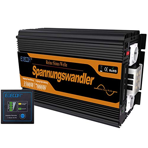 EDECOA inversor 12v 230v onda pura 3500w pantalla LCD inversor onda pura transformador con mando a distancia