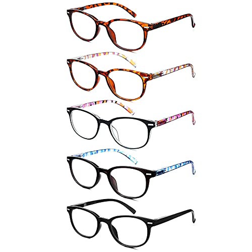 EFE Gafas de Lectura Presbicia Valor Pack 5 Hombre Mujer Unisex con Diseño de Patrón de Templo de Moda Buena Vision Anti Luz Azul Calidad Bisagras de Resorte Lectores 1.5