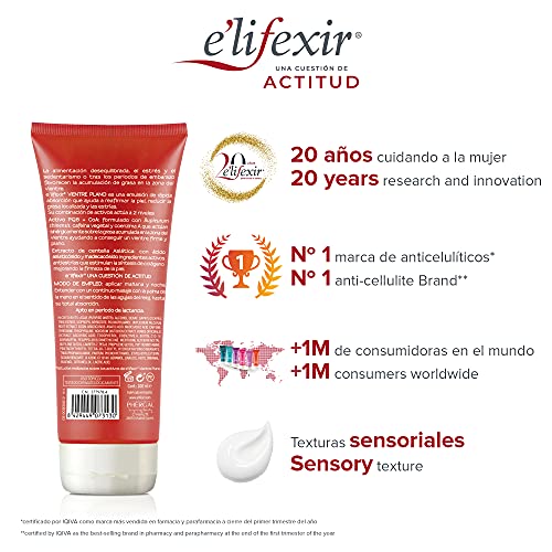 Elifexir Vientre Plano | Crema Remodelante, Reafirmante y Tonificante | Combate la Flacidez del Abdomen | Gel Anticelulítico | Hidratación y Firmeza | Extracto Seco de Centella Asiática - 200 ml