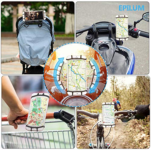 Epilum Soporte Movil Bicicleta, Universal Rotación 360° Soporte Manillar de Silicona Soporte Movil para Bicicleta Motocicleta Ciclismo GPS Nacigatore para iPhone 11 8 Plus X XS MAX XR Samsung