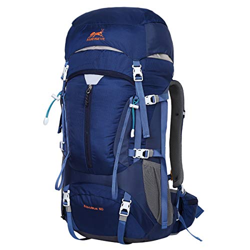 Eshow Mochilas 50L de Senderismo Impermeable con Gran Capacidad, Macuto Multifuncional de Nailon para Viajes Montaña Acampada Trekking Excursiones Esquí Snowboard