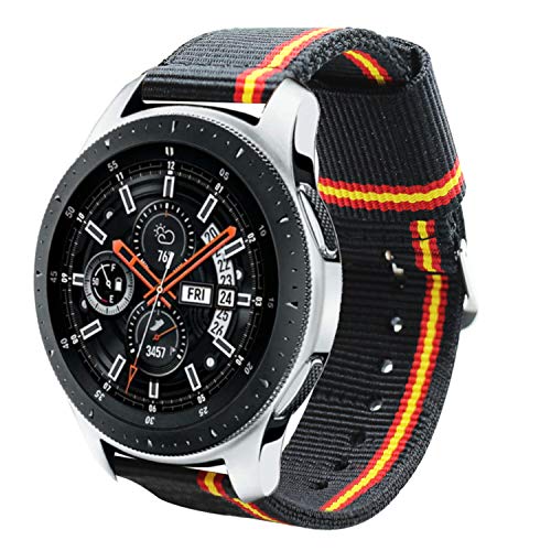 Estuyoya - Pulsera de Nailon Compatible con Samsung Galaxy Watch 3 45mm/ Gear S3 Frontier/Classic/Colores Bandera de España 22mm Ajustable Transpirable Deportiva Casual Elegante - Lineblack