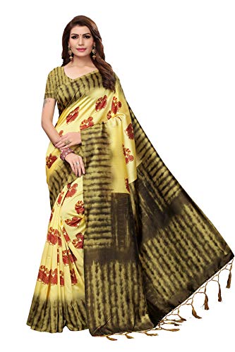 ETHNICMODE Women's Art Silk Fabrics Multi-Colored Printed Sari with Blouse Piece (Fabric) NAGMAA Lemon