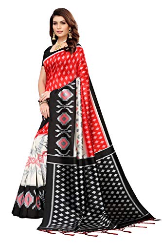 ETHNICMODE Women's Banarasi Art Silk Fabrics Multi-Colored Printed Sari with Blouse Piece (Fabric) Sandhya Black