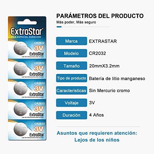 Extrastar Pilas Boton CR2032 3V 20 Piezas