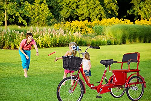 FGVDJ Triciclo Bicicleta de 3 Ruedas para Adultos con Asiento Trasero + Canasta ampliada Tres Rondas para Padres e Hijos Bicicleta de Doble Cadena con Motor Humano, Pedal