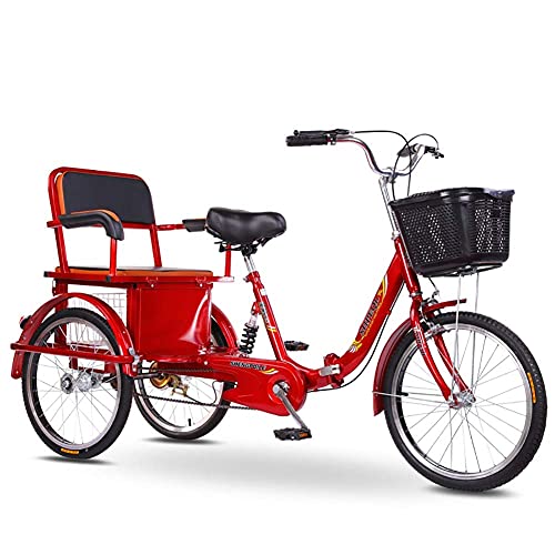 FGVDJ Triciclo Bicicleta de 3 Ruedas para Adultos con Asiento Trasero + Canasta ampliada Tres Rondas para Padres e Hijos Bicicleta de Doble Cadena con Motor Humano, Pedal