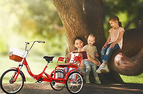 FGVDJ Triciclo para Adultos de 3 Ruedas con Asiento Trasero Plegable Bicicletas de 3 Rondas Aumentan la Canasta para Padres e Hijos Que salen de Compras Ejercicio