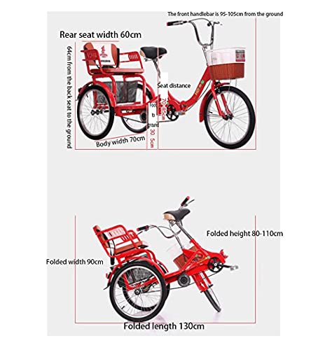 FGVDJ Triciclo para Adultos de 3 Ruedas con Asiento Trasero Plegable Bicicletas de 3 Rondas Aumentan la Canasta para Padres e Hijos Que salen de Compras Ejercicio