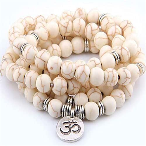 FIISH 6Mm Blanco Turquesa 108 Cuentas Colgante Pulsera meditación muñeca Ruyi Hecho a Mano Reiki Rezar Brazalete Elegante Yoga Ing-Default