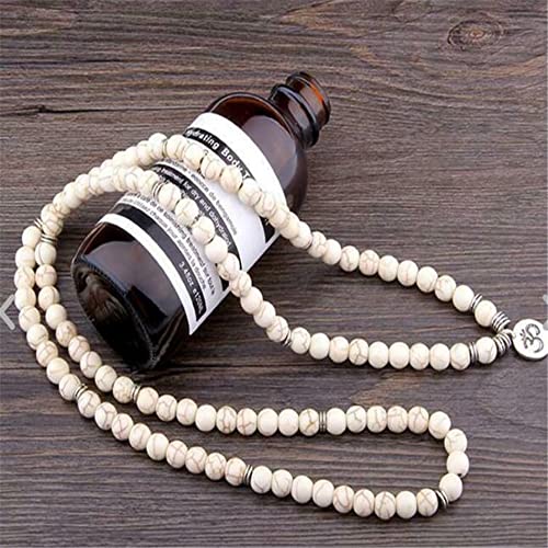 FIISH 6Mm Blanco Turquesa 108 Cuentas Colgante Pulsera meditación muñeca Ruyi Hecho a Mano Reiki Rezar Brazalete Elegante Yoga Ing-Default