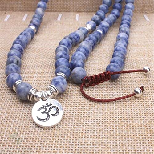 FIISH 8Mm Piedra Preciosa de sodalita Azul 108 Cuentas Collar de borlas de Mala espiritualidad Ruyi meditación energía Hecha a Mano Elegante Ing-Default