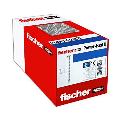 fischer Power-Fast II - caja de tornillos especiales para madera 3x16mm, para atornillado de maderas, conexión de maderas macizas o fijación de piezas a la madera ,200 ud