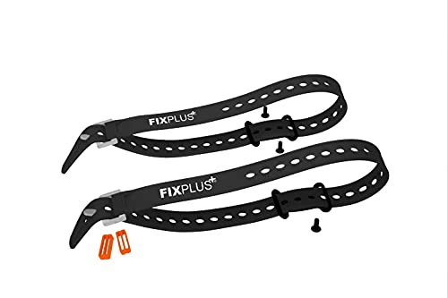 Fixplus Gear Tightener Set 66cm - Fijación de carga en la bicicleta para piezas grandes - 2x soportes de aluminio incl. tornillos + 2x correas de tensión de 66cm negro y 2x Strapkeepers naranja