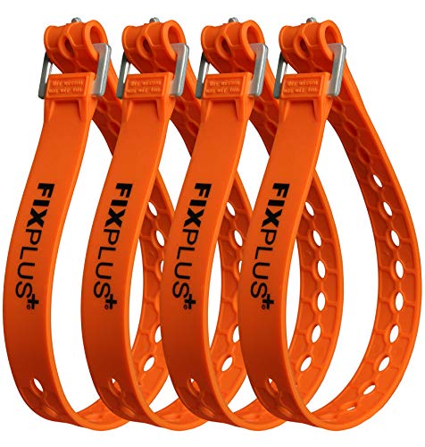 Fixplus Strap Paquete de 4 - Correa de sujeción para asegurar, Sujetar, agrupar y trincar, a Base de Material plástico Especial con Hebilla de Aluminio 66cm x 2,4cm (Naranja)