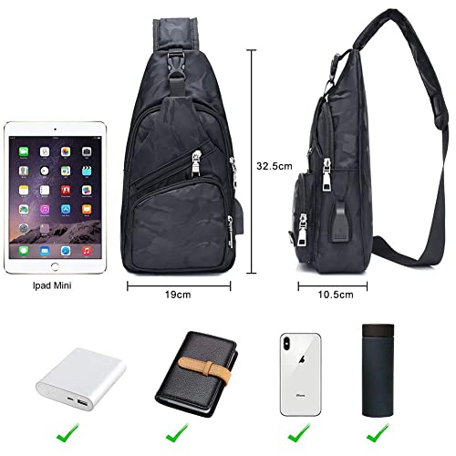 flintronic Sling Bag, Bolsa de Pecho con Puerto de Carga USB, Puerto Crossbody para Hombres Mujeres Senderismo Ligero Ciclismo Mochila de Viaje para Acampar (Incluye 1 Cable USB)