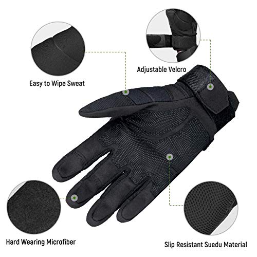 FREE SOLDIER Guantes Moto Verano Hombre Guantes Tacticos Militares para Deportes al Aire Libre, Escalada, Ciclismo, MTB, Airsoft, Paintball, Senderismo, Acampada, Trabajo(Dedo Completo/Negro, M)