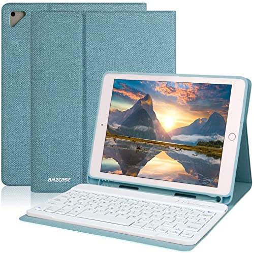 Funda con Teclado iPad 9.7 2018, Funda iPad con Ranura para Lápiz y Teclado Desmontable Magnética Bluetooth Español(Incluye Ñ),Cubierta con iPad 2018/iPad 2017/iPad Pro 9.7/iPad Air 2/1 (Azul)