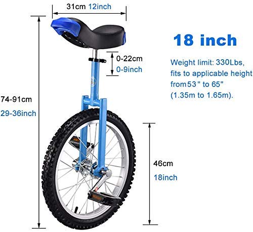 FZYE Uni Cycle Monociclo Monociclo Ajustable en Altura Bicicleta 16/18 Pulgadas Una Sola Ronda Niños Adultos Equilibrio Ejercicio de Ciclismo con liberación rápida, 18 u201d