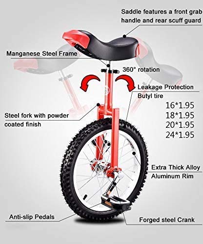 FZYE Uni Cycle Monociclo Monociclo Ajustable en Altura Bicicleta 16/18 Pulgadas Una Sola Ronda Niños Adultos Equilibrio Ejercicio de Ciclismo con liberación rápida, 18 u201d