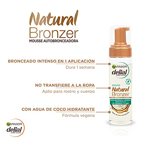 Garnier Delial Natural Bronzer Mousse Autobronceadora con Agua de Coco Hidratante - 200 ml