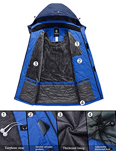 GEMYSE Chaqueta de Esquí Impermeable de Montaña para Hombre Abrigo de Invierno de Lana Antiviento con Capucha (Azul Marino,M)