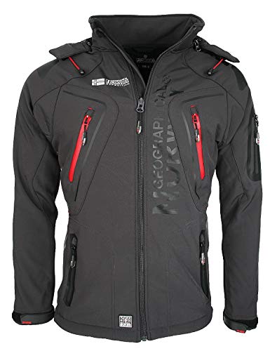 Geographical Norway Techno - Chaqueta flexible para hombre, con capucha desmontable gris M