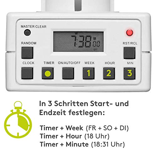 Goobay 55541 Temporizador digital para interiores - Silencioso - Programable - Funcionamiento continuo posible - 10 programas de conmutación - Batería de reserva para 4 días - Juego de 2