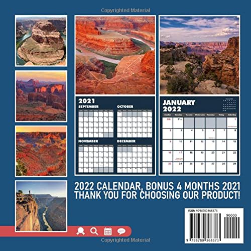 Grand Canyon National Park 2022 Calendar: Beautiful Garden Calendar 2022, January 2022 - December 2022, 12 Months, Squared Monthly, Mini Planner | Kalender Calendario Calendrier | BONUS 4 Months 2021