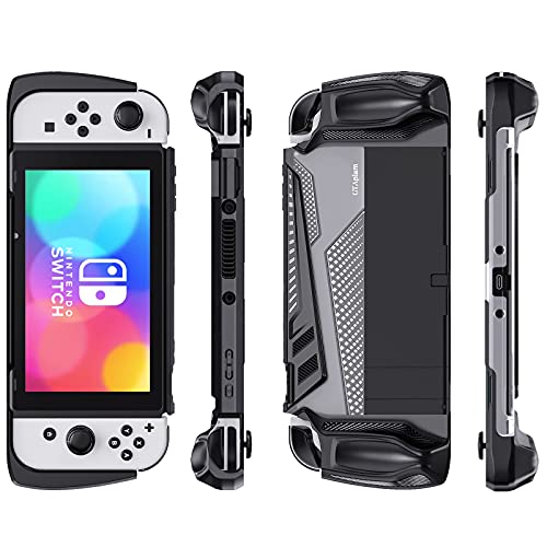 GTAplam Funda Protectora Compatible con Nintendo Switch OLED, (Nota: No Cabe en la OLED Dock) Funda Ergonómica y Cómoda de TPU para Consola Nintendo Switch y Joy-con, Negro