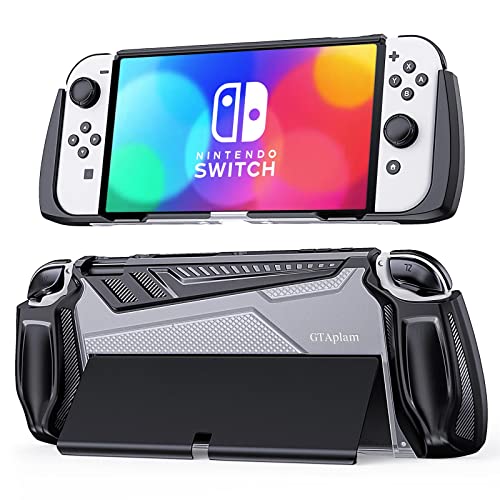 GTAplam Funda Protectora Compatible con Nintendo Switch OLED, (Nota: No Cabe en la OLED Dock) Funda Ergonómica y Cómoda de TPU para Consola Nintendo Switch y Joy-con, Negro