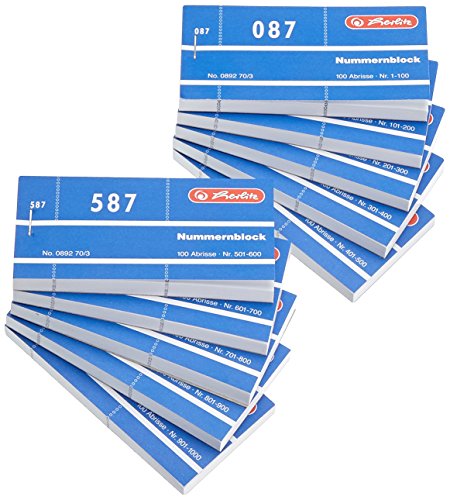 Herlitz 1-1000/892703 - Bloque de Papeles Numerados 105x50 mm, 1000 hojas, Colores Aleatorios, Paquete de 10