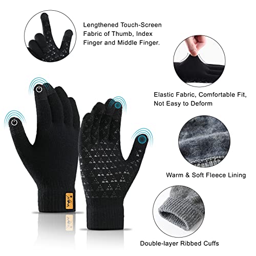 HIKARO Marca Amazon Guantes térmicos de invierno para hombre y mujer de punto con interior de forro polar, antideslizantes y con dedos táctiles, para exterior, gris claro, talla M