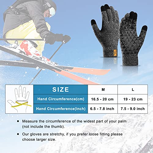 HIKARO Marca Amazon Guantes térmicos de invierno para hombre y mujer de punto con interior de forro polar, antideslizantes y con dedos táctiles, para exterior, gris claro, talla M